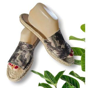 J Crew Valencia Camo Suede Glitter Espadrille Slide Sandals Size 10